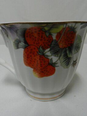 Grace Tea Ware Strawberries & pink Floral tea cup mug Vintage red pink green